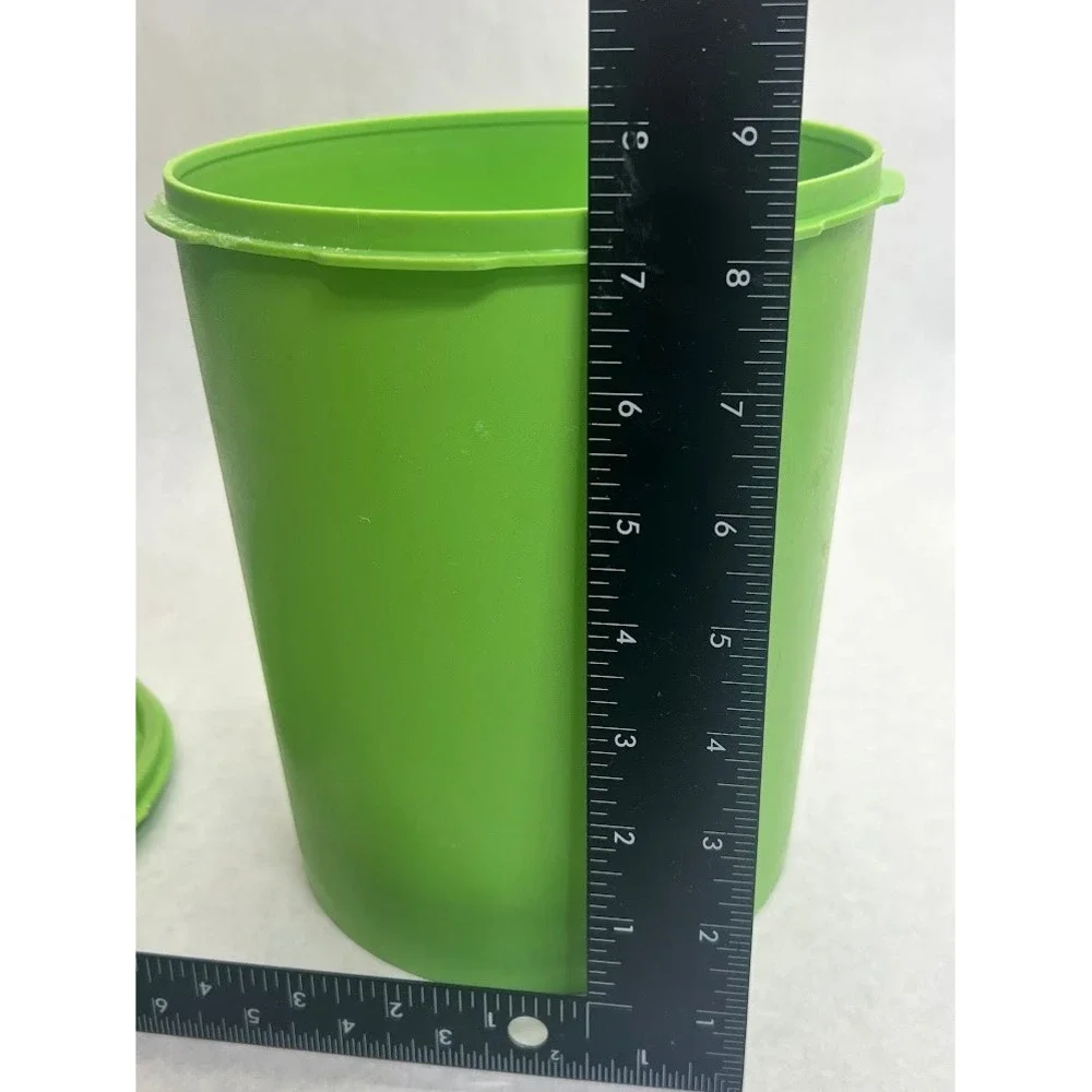 Vintage Tupperware Servalier Canister Lime Green Sunburst Lid Floral Graphic